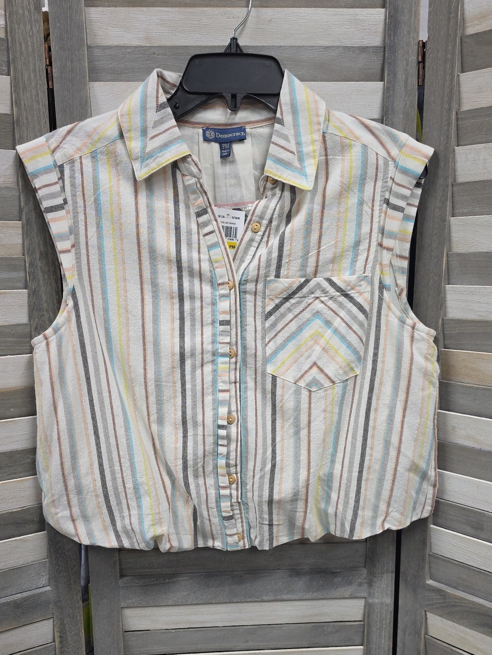 Democracy Women’s Sleeveless Striped Button‑Front Top | Petite Medium